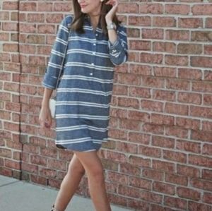 Loft Blue Striped Chambray Shirt Dress Size 6